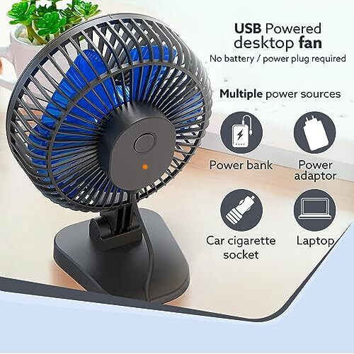Agaro Breeze Usb Desktop Fan, 4 Inch Quiet Desktop Fan, Usb Plug In, 3 Speeds,Powerful Airflow, 40Tilting, Ultra Quiet, Personal Mini Fan For Home Office Bedroom,Study, Black
