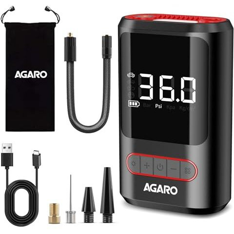 Agaro Galaxy Cordless Tyre Inflator, For Cars & Bikes, Upto 150 Psi, 2X2000 Mah Battery, Powerbank, Led Flash Light, Rechargeable Type C Port, Digital Display, Multiple Nozzles