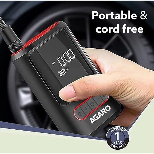 Agaro Galaxy Cordless Tyre Inflator, For Cars & Bikes, Upto 150 Psi, 2X2000 Mah Battery, Powerbank, Led Flash Light, Rechargeable Type C Port, Digital Display, Multiple Nozzles