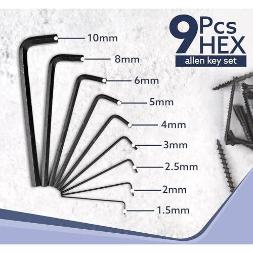 Agaro 9Pcs Hex Allen Key Set, Heat Treated, Ideal For Repair & Maintenance For Home & Diy Use.