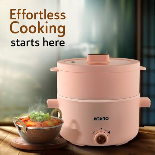 Agaro Primo Multi Function Pot 2L, Double Layered Body, Ceramic Coated Inner Pot, Variable Temperature Settings, Wide Mouth, Transparent Lid, Cooking, Boiling, Steaming, Egg, Vegetable