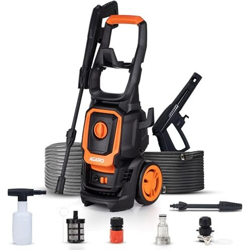 Agaro Alpha High Pressure Washer, Car Washer, Upright Design With Wheel, 1600W, 130 Bars, 7L/Min Flow Rate, 5 Meters Outlet Hose, Car, Bike And Home Cleaning Purpose, Red & Black