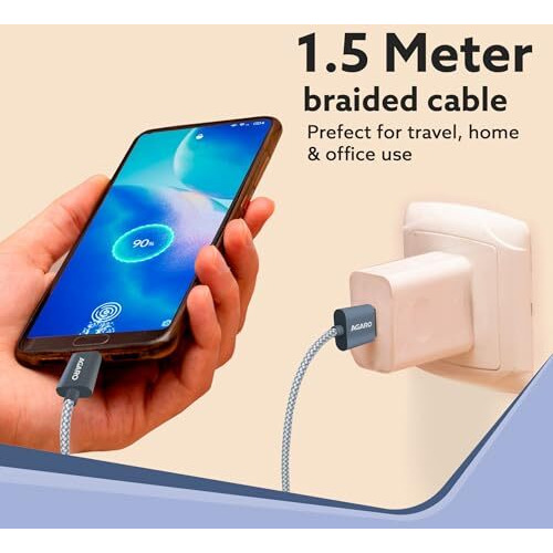 Agaro Usb-A To Type C Cable, Unbreakable Braided Cable, 3A Fast Charging, Compatible With All Type C Devices Including Smartphones, Tablets, Pd Technology, 1.5 M (4.9Ft), 480 Mbps Data Transmission