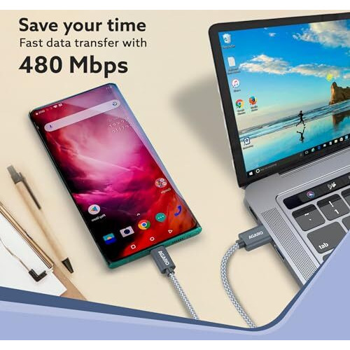 Agaro Usb-A To Type C Cable, Unbreakable Braided Cable, 3A Fast Charging, Compatible With All Type C Devices Including Smartphones, Tablets, Pd Technology, 1.5 M (4.9Ft), 480 Mbps Data Transmission