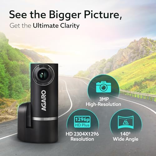Agaro Alpha Car Dash Camera, Dashboard Recorder, 3Mp, 140 Degree Wide Angle, F2.1 Aperture, Full Hd, Voice Recorder, 128 Gb Micro Sd Card Support, Night Vision, G Sensor, Wifi, Loop Recording, Diy Set Up