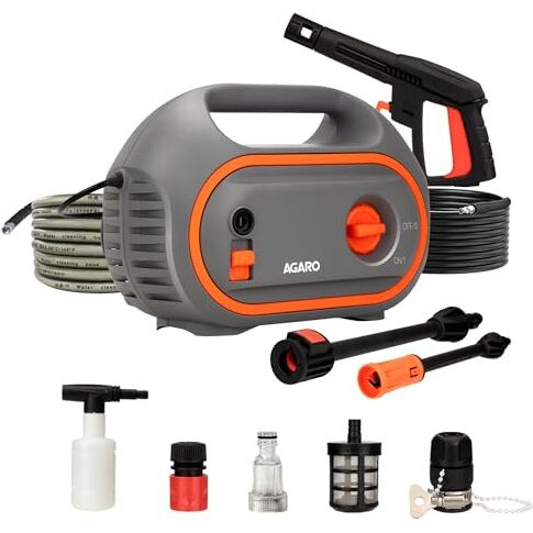 Agaro Primo High Pressure Washer, 1400 Watts, 110 Bars, 6.5L/Min Flow Rate, 5 Meters Outlet Hose, For Car,Bike And Home Cleaning Purpose, Grey