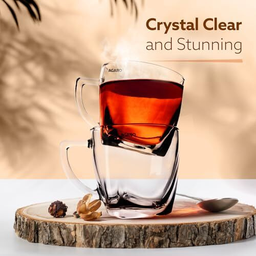 Agaro Elegant Glass Cup, 200Ml, Set Of 6, Crystal Clear Espresso Coffee Cup, Toughened Glass Wall With Handle, For Hot Cofee, Cappuccino, Milk, Latte, Green Tea & Black Tea