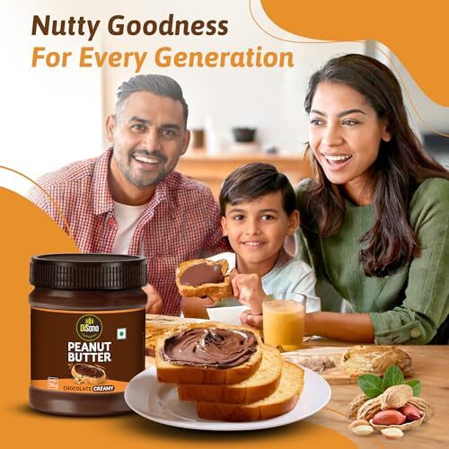 Disano Chocolate Peanut Butter Creamy, 350G, 23G Protein & 6.4G Dietary Fibre, Tasty & Healthy Chocolate Spread For Breakfast & Snacks, Made With Premium Roasted Peanuts, Zero Cholesterol & Trans Fat