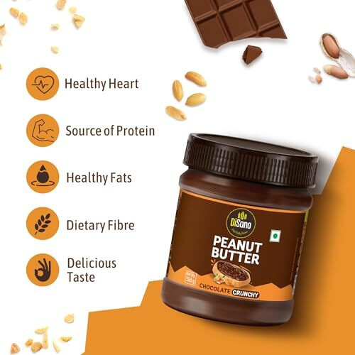 Disano Chocolate Peanut Butter Crunchy, 350G, 23G Protein & 6.4G Dietary Fibre, Tasty & Healthy Chocolate Spread For Breakfast & Snacks, Made With Premium Roasted Peanuts, Zero Cholesterol & Trans Fat