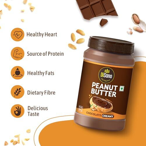Disano Chocolate Peanut Butter Creamy, 924G, 23G Protein & 6.4G Dietary Fibre, Tasty & Healthy Chocolate Spread For Breakfast & Snacks, Made With Premium Roasted Peanuts, Zero Cholesterol & Trans Fat
