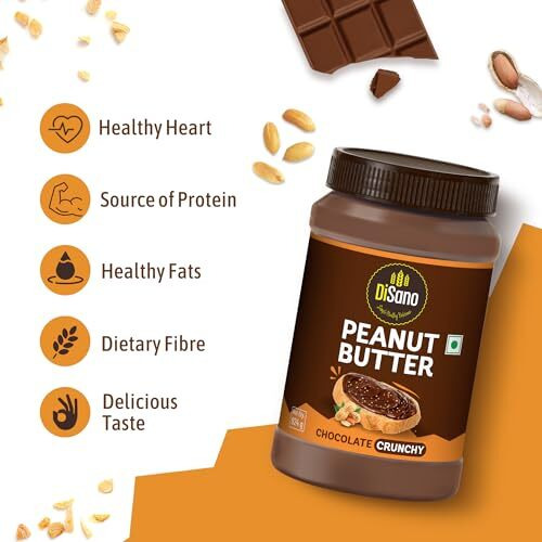 Disano Chocolate Peanut Butter Crunchy, 924G, 23G Protein & 6.4G Dietary Fibre, Tasty & Healthy Chocolate Spread For Breakfast & Snacks, Made With Premium Roasted Peanuts, Zero Cholesterol & Trans Fat