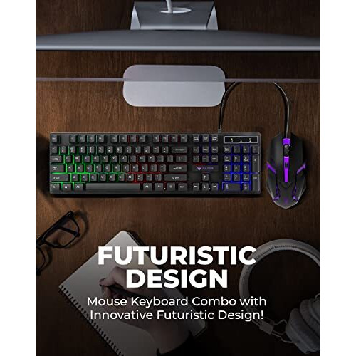 Raegr Rapidgear X30 Wired Gaming Keyboard And Mouse Combo 1200 Dpi, Led Rainbow Backlit, Floating Keycaps With Breathing Lights Effect, Plug & Play | Compatible With Pc/Laptop/Mac - Black Rg10471