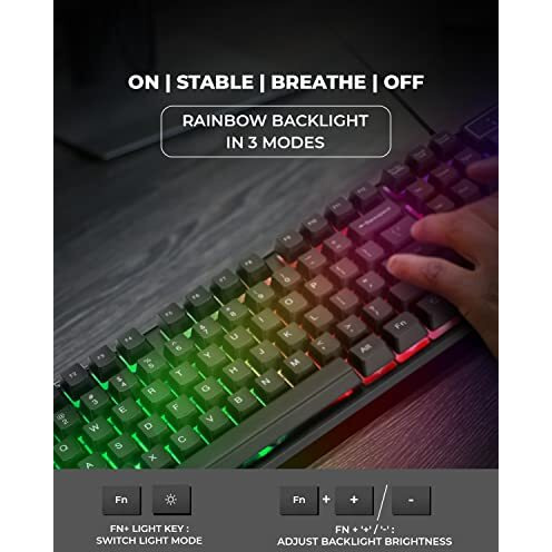 Raegr Rapidgear X30 Wired Gaming Keyboard And Mouse Combo 1200 Dpi, Led Rainbow Backlit, Floating Keycaps With Breathing Lights Effect, Plug & Play | Compatible With Pc/Laptop/Mac - Black Rg10471