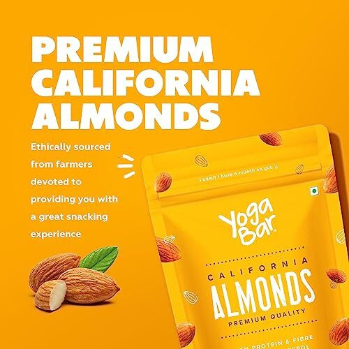 Yogabar Premium California Almonds 500G|Badaam|100% Natural Crunchy Badam Giri|Nuts & Dry Fruits|Rich In Protein, Fibre, Vitamin E, Magnesium & Calcium|Healthy Snacks|Dry Fruit Gift Pack