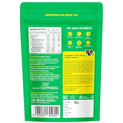 Yogabar Pumpkin Seeds Unroasted Rich In Protein And Fiber Superfood - 500G Grade Aaa - Pumpkin Seeds For Eating - Healthy Snacks For Weight Loss - Rich In Immunity Booster Anti-Oxidants.