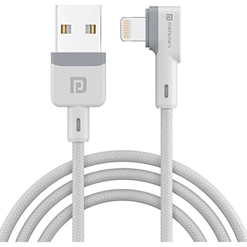 Portronics Konnect L 1.2M Por-1401 Fast Charging 3A 8 Pin Usb Cable With Charge & Sync Function (White)
