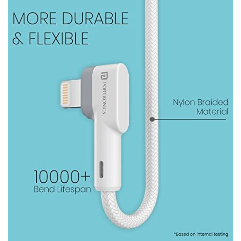 Portronics Konnect L 1.2M Por-1401 Fast Charging 3A 8 Pin Usb Cable With Charge & Sync Function (White)