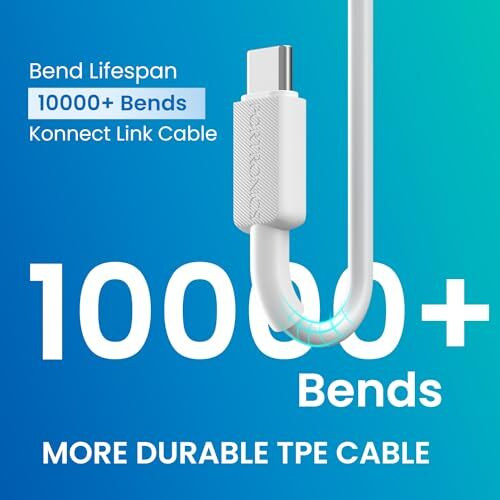 Portronics Konnect Link C Square 60W Type C To Type C Fast Charging Pd Cable With 480Mbps Data Sync Compatible With Smartphones, Iphone 15 Series, Macbook And Other Type C Devices 1M Length, White