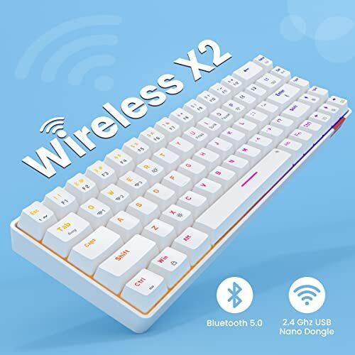 Portronics Hydra 10 Mechanical Wireless Gaming Keyboard With Bluetooth 5.3 + 2.4 Ghz, Rgb Lights 16.8 Million Colors, Type C Charging, Compatible With Pcs, Smartphones And Tablets(Blue)