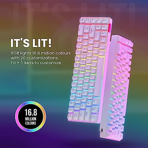 Portronics Hydra 10 Mechanical Wireless Gaming Keyboard With Bluetooth 5.3 + 2.4 Ghz, Rgb Lights 16.8 Million Colors, Type C Charging, Compatible With Pcs, Smartphones And Tablets(Blue)