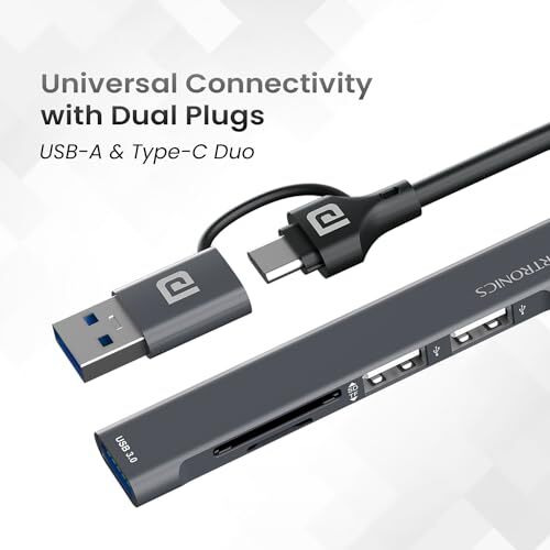 Portronics Mport 31 Plus Usb 3.0 Hub (5-In-1) With Usb & Type-C Dual Plugs, Upto 5 Gbps High Speed, Usb 3.0, 2-Port Usb 2.0 & Sd/Microsd Card Reader For Laptop, Pc, Mac, Smartphone, Tablet (Grey)
