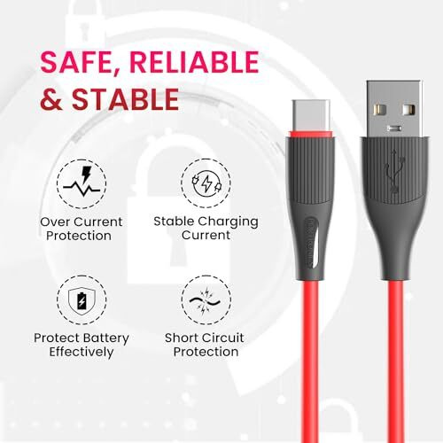 Portronics Silklink 3A Usb To Type C Fast Charging Cable For Type C Smartphone And Devices,Premium Silicon Cable, 1M (Red)