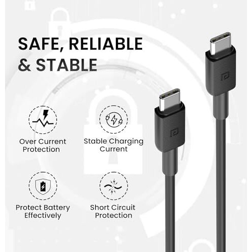 Portronics Konnect Link C Square 100W Type C To Type C Fast Charging Pd Cable With 480Mbps Data Sync For Laptop, Smartphones, Iphone 15 Series, Macbook And Other Type C Devices,1M Length(Black)