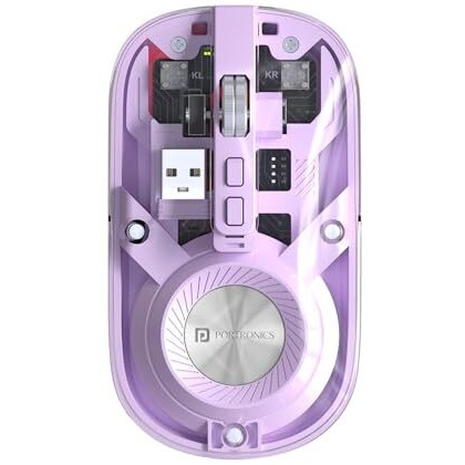 Portronics Toad 8 Transparent Wireless Bluetooth Mouse With Dual Wireless (Bt + 2.4 Ghz), Rechargeable Battery, Noise-Free Clicking, Show/Hide Desktop, Multi-Device Pair, Adjust Sensitivity (Purple)