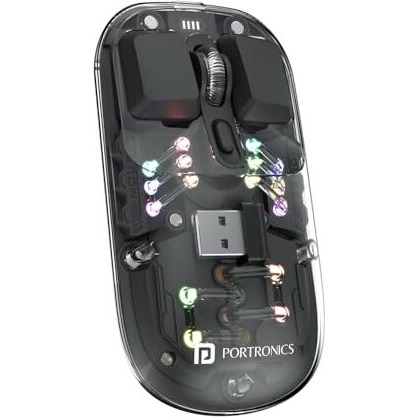Portronics Toad 5 Transparent Bluetooth Mouse With 2.4 Ghz & Bt 5.3 Dual Wireless, Rechargeable, Rgb Lights, Connect 3 Devices, Sleek Design For Laptop, Smartphone, Tablet (Black)