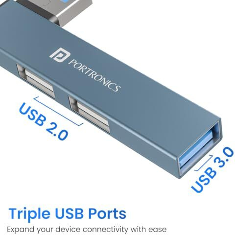 Portronics Mport Mino A Usb 3.0 Hub (3-In-1) With Usb 3.0 Superspeed, Compact L-Shape Design, 2-Port Usb 2.0 High-Speed, Usb Plug, Metal Alloy Body, For Laptop, Pc, Mac (Grey)