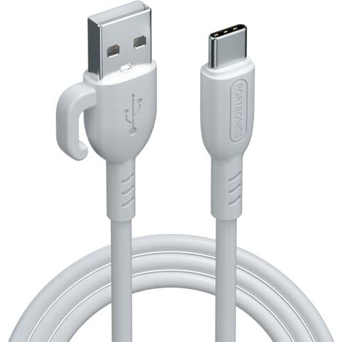 Portronics Konnect Core 3 Usb-A To Type C Fast Charging Cable For Smartphones,Tablets, Speakers, Laptops & Other Type C Devices, Inbuilt Cable Management Hook,3.0A Max Output,Fast Data Sync(White)