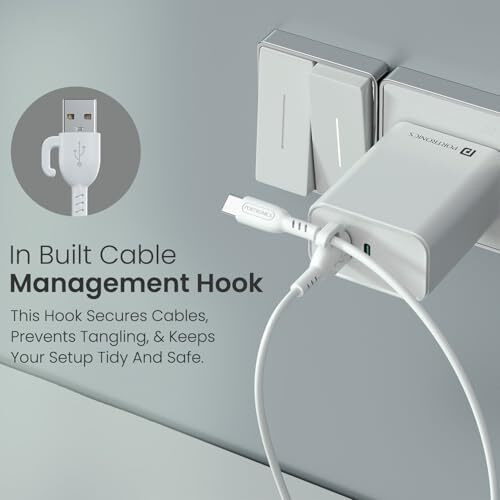 Portronics Konnect Core 3 Usb-A To Type C Fast Charging Cable For Smartphones,Tablets, Speakers, Laptops & Other Type C Devices, Inbuilt Cable Management Hook,3.0A Max Output,Fast Data Sync(White)