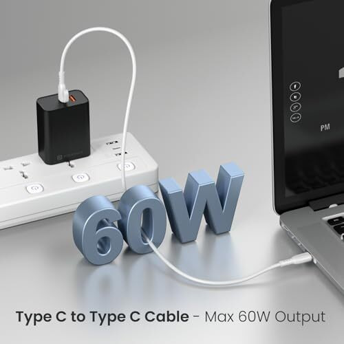 Portronics 60W Konnect Core 3 Type C To Type C Fast Charging Cable Cable For Smartphones,Tablets,Laptops & Other Type C Devices,In Built Cable Management Hook,Fast Data Sync,Strong Pvc Material(White)