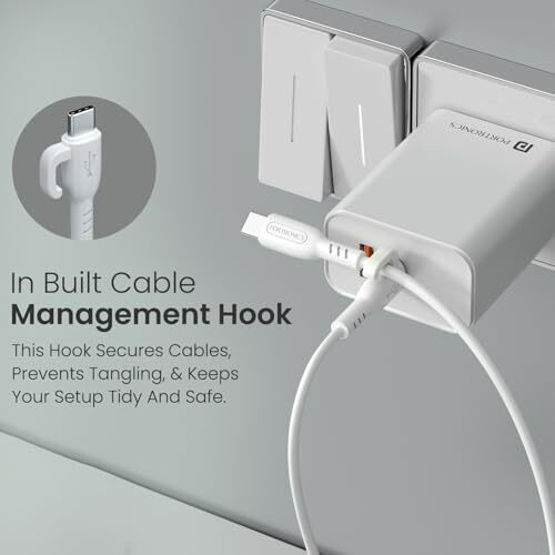 Portronics 60W Konnect Core 3 Type C To Type C Fast Charging Cable Cable For Smartphones,Tablets,Laptops & Other Type C Devices,In Built Cable Management Hook,Fast Data Sync,Strong Pvc Material(White)