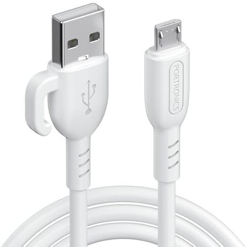 Portronics Konnect Core 3 Usb-A To Micro Fast Charging Cable For Smartphones,Tablets, Speakers, Laptops & Other Micro Usb Devices,Inbuilt Cable Management Hook,3.0A Max Output,Fast Data Sync(White)