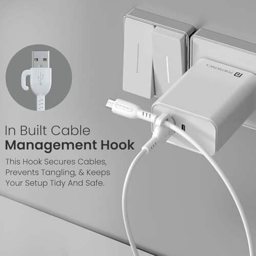 Portronics Konnect Core 3 Usb-A To Micro Fast Charging Cable For Smartphones,Tablets, Speakers, Laptops & Other Micro Usb Devices,Inbuilt Cable Management Hook,3.0A Max Output,Fast Data Sync(White)