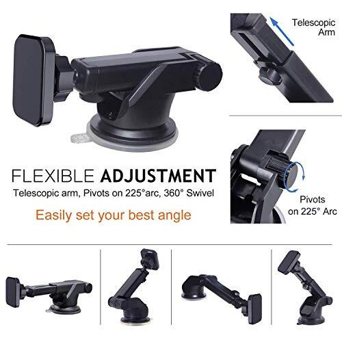 Hiker Universal Car Mount Magnetic Mobile Smartphone Holder For Dashboard & Windshield With 360 Rotating Long Arm & Extra Magnetic Power Designed For India, Magbear Magnetic Car Mount Holder