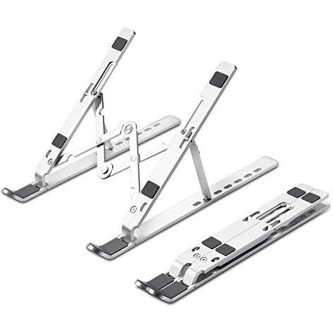 Zebronics Aluminium Alloy Laptop Stand, Compatible With 9-15.6 Inch Laptops, 7 Angles Adjustable Tabletop, Anti Slip Silicon Rubber Pads, Foldable, Velvet Pouch Inside, Zeb-Ns2000 (Silver)