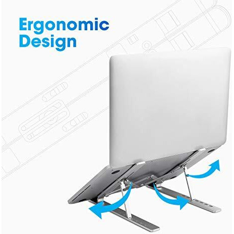 Zebronics Aluminium Alloy Laptop Stand, Compatible With 9-15.6 Inch Laptops, 7 Angles Adjustable Tabletop, Anti Slip Silicon Rubber Pads, Foldable, Velvet Pouch Inside, Zeb-Ns2000 (Silver)