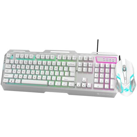 Zebronics Transformer Gaming Keyboard And Mouse Combo,Braided Cable,Durable Al Body,Multimedia Keys And Gaming Mouse With 6 Buttons, Multi-Color Led Lights, High-Resolution Sensor With 3200 Dpi(White)