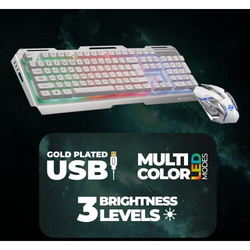 Zebronics Transformer Gaming Keyboard And Mouse Combo,Braided Cable,Durable Al Body,Multimedia Keys And Gaming Mouse With 6 Buttons, Multi-Color Led Lights, High-Resolution Sensor With 3200 Dpi(White)