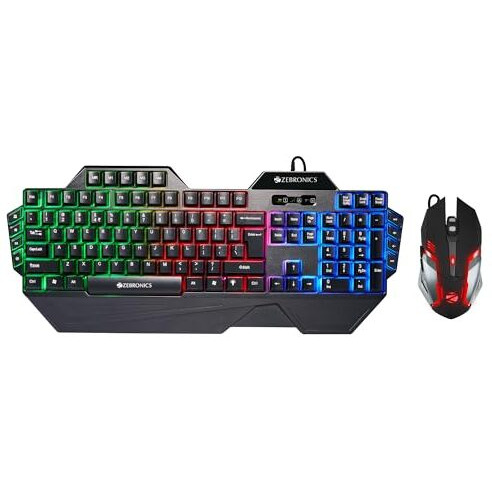 Zebronics Optimus Gaming Keyboard & Mouse Combo, Braided Cable, Gold Plated Usb, Upto 3600 Dpi, 6 Buttons, High Resolution Sensor, Multicolor Led, Dedicated Macro Keys, 117 Keys (Black)