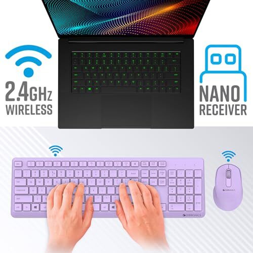 Zebronics Companion 200 Wireless Combo With Silent Operation Mouse, Full Size Keyboard, 1600 Dpi, Integrated Multimedia, On/Off, Power Saving Mode, 2.4Ghz Nano Receiver And Plug Play Usage (Purple)