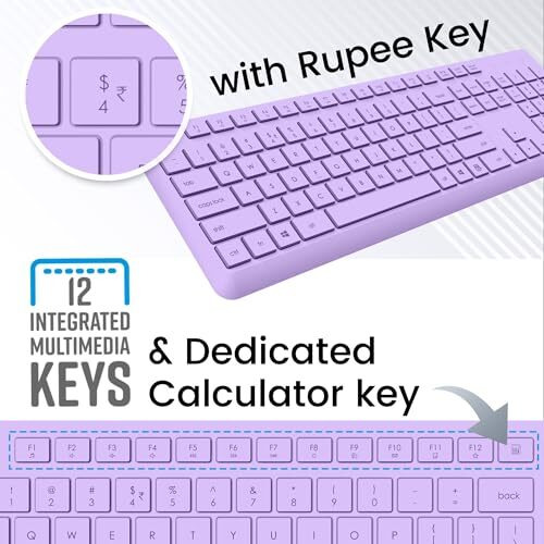 Zebronics Companion 200 Wireless Combo With Silent Operation Mouse, Full Size Keyboard, 1600 Dpi, Integrated Multimedia, On/Off, Power Saving Mode, 2.4Ghz Nano Receiver And Plug Play Usage (Purple)