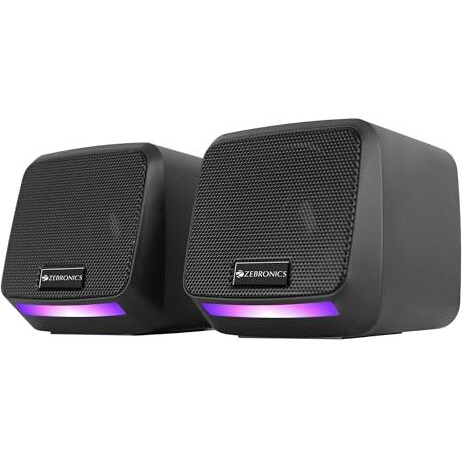 Zebronics Igloo 1, 2.0 Usb Computer Speakers, 8 Watts, Multicolor Led, Usb Powered, Aux, Volume Control Pod For Pc, Laptops, Desktop