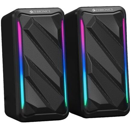 Zebronics Igloo 2, 2.0 Usb Computer Speakers, 10 Watts, Rgb Led, Usb Powered, Aux, Volume Control Pod For Pc, Laptops, Desktop (Black)