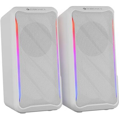 Zebronics Igloo 2, 2.0 Usb Computer Speakers, 10 Watts, Rgb Led, Usb Powered, Aux, Volume Control Pod For Pc, Laptops, Desktop (White)