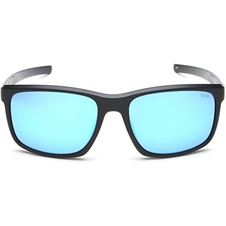 Idee Sunglasses| 100% Uv Protected | Solid | Full Rim | Rectangular | Men | Large | Shiny Black Polycarbonate Frame | Icy Blue Revo-Smoke Polycarbonate Lens