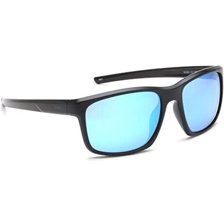 Idee Sunglasses| 100% Uv Protected | Solid | Full Rim | Rectangular | Men | Large | Shiny Black Polycarbonate Frame | Icy Blue Revo-Smoke Polycarbonate Lens