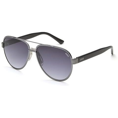 Idee Sunglasses| 100% Uv Protected | Gradient | Full Rim | Pilot | Men | Large | Shiny Dark Gun Alloy Metal Frame | Smoke Gradient Polycarbonate Lens